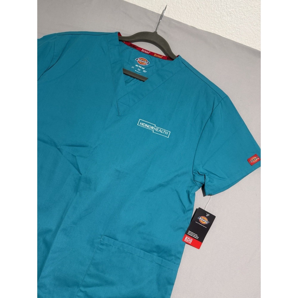 NWT dickies teal honor health hospital tech scrubs, ss v-neck shirt, medium